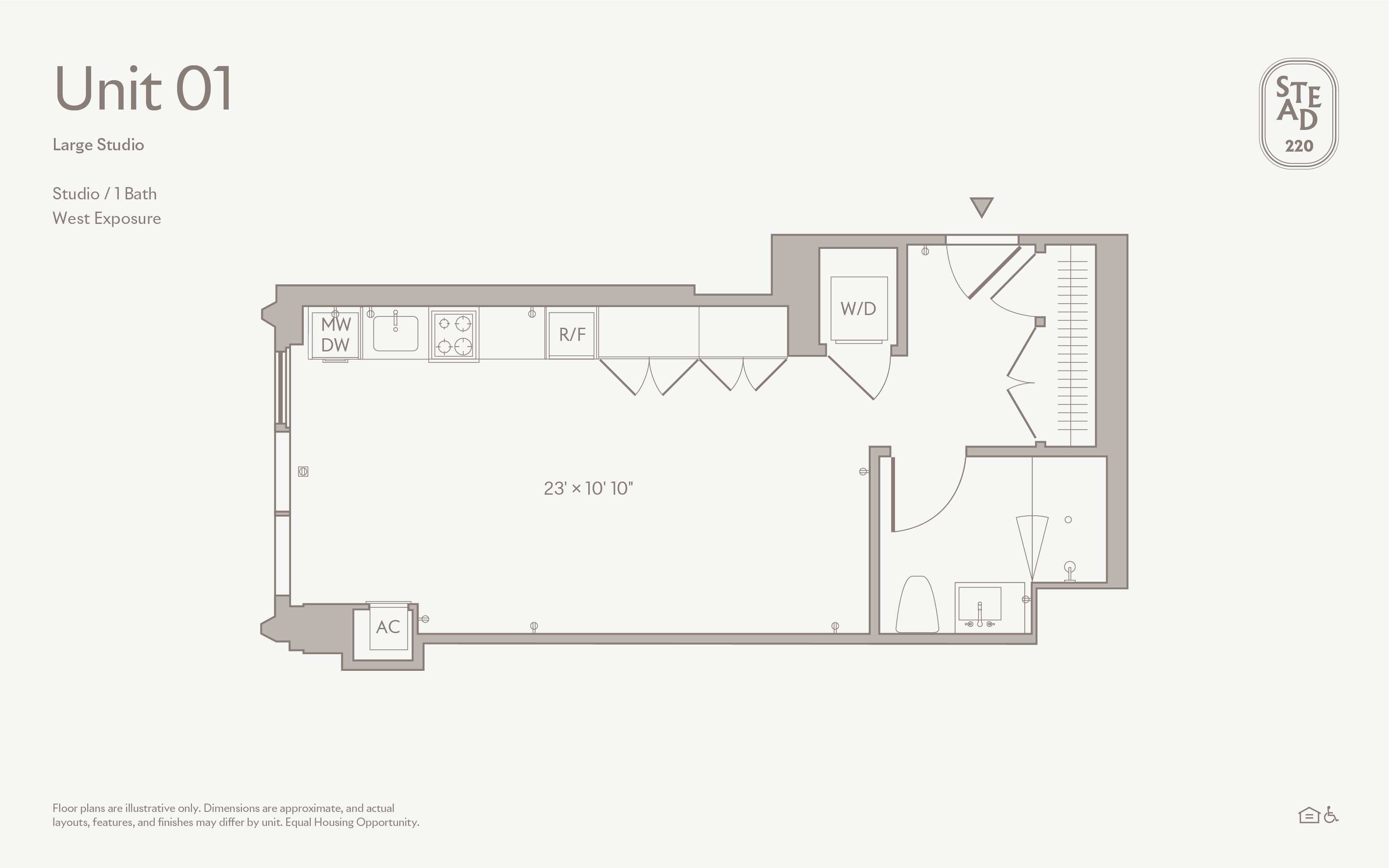STUDIO floor plan — UNIT 01, 1 BATH at Stead 220, Fulton Market