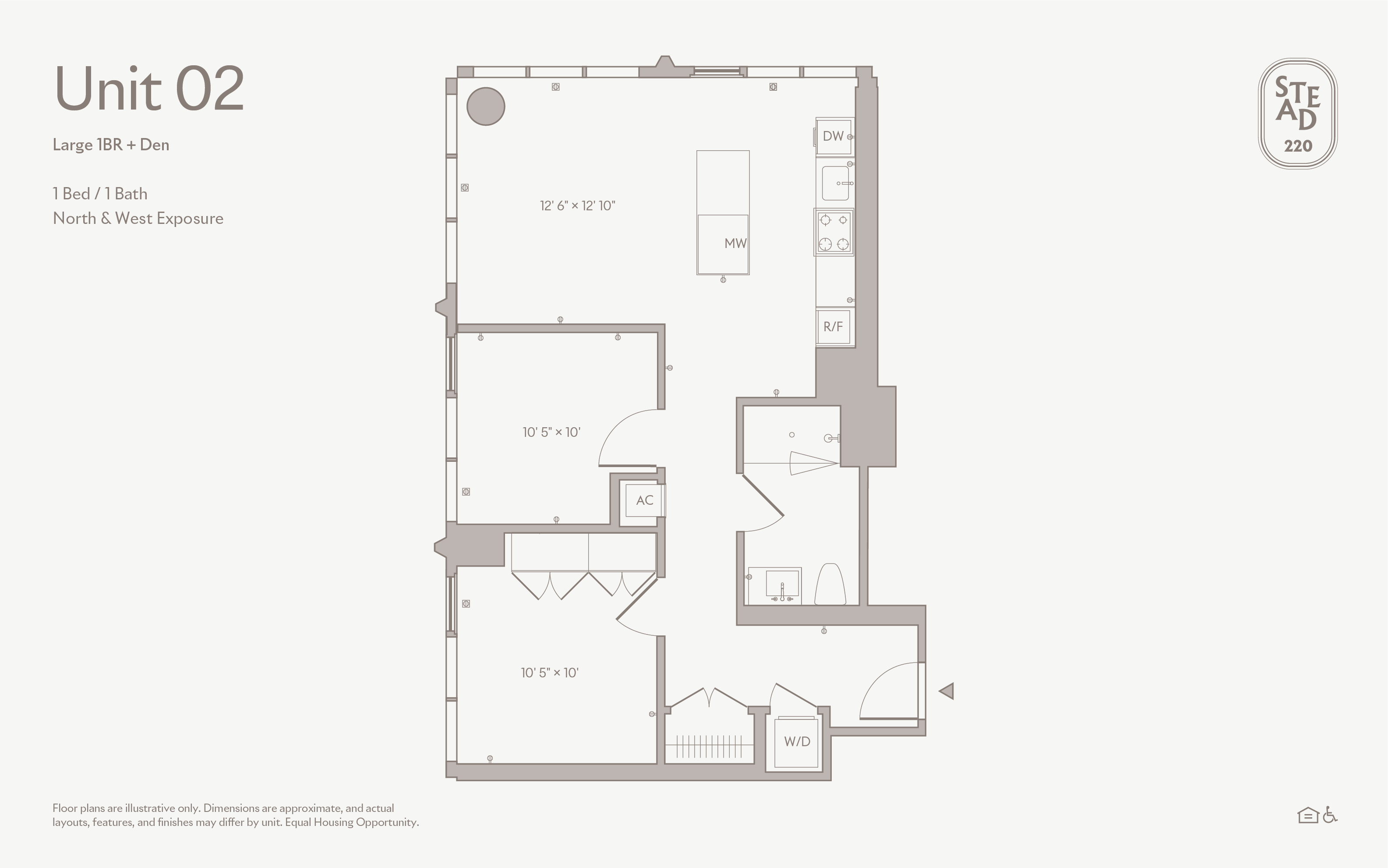 1 BEDROOM + DEN floor plan — UNIT 02, 1 BATH at Stead 220, Fulton Market