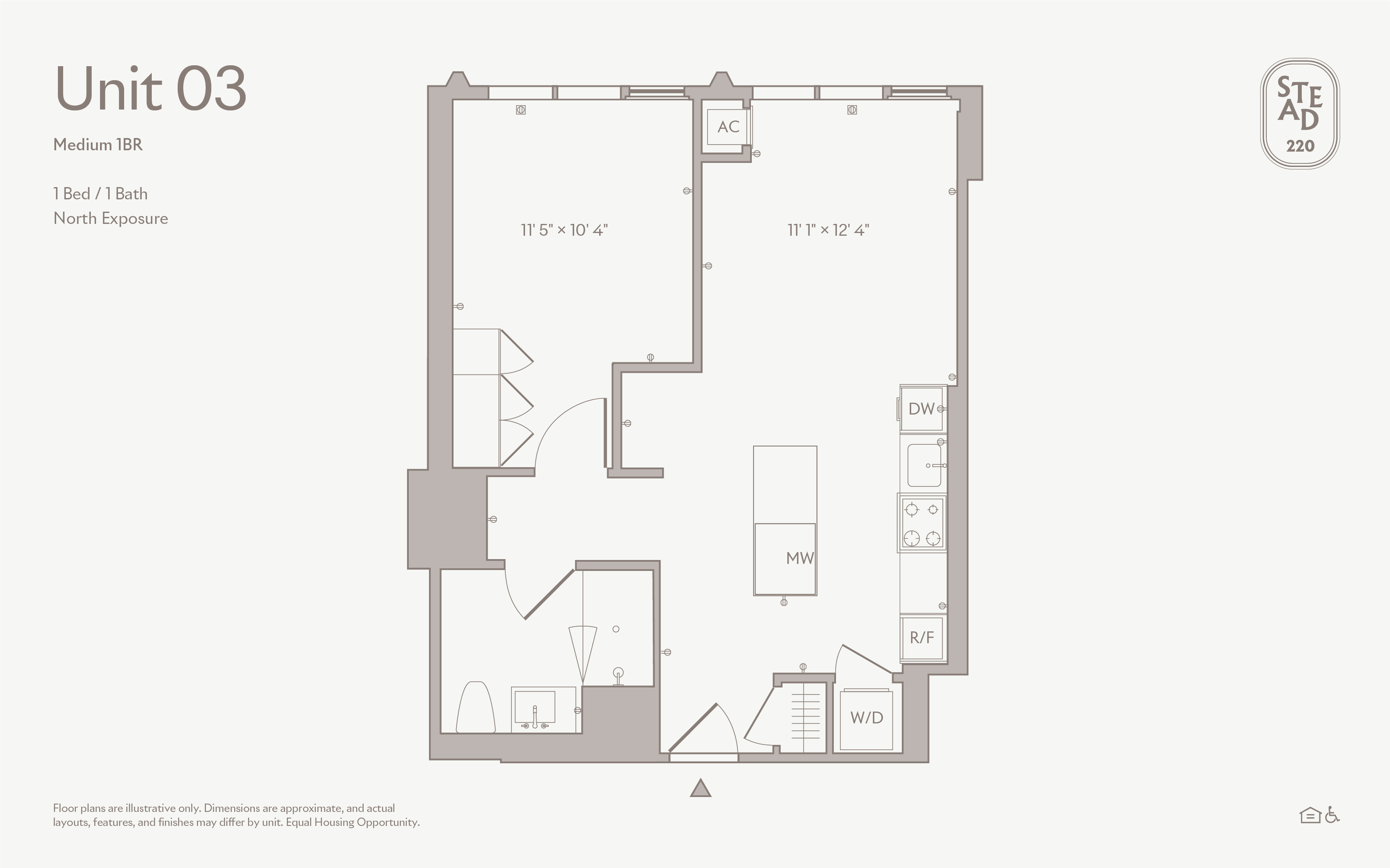 1 BEDROOM floor plan — UNIT 03, 1 BATH at Stead 220, Fulton Market