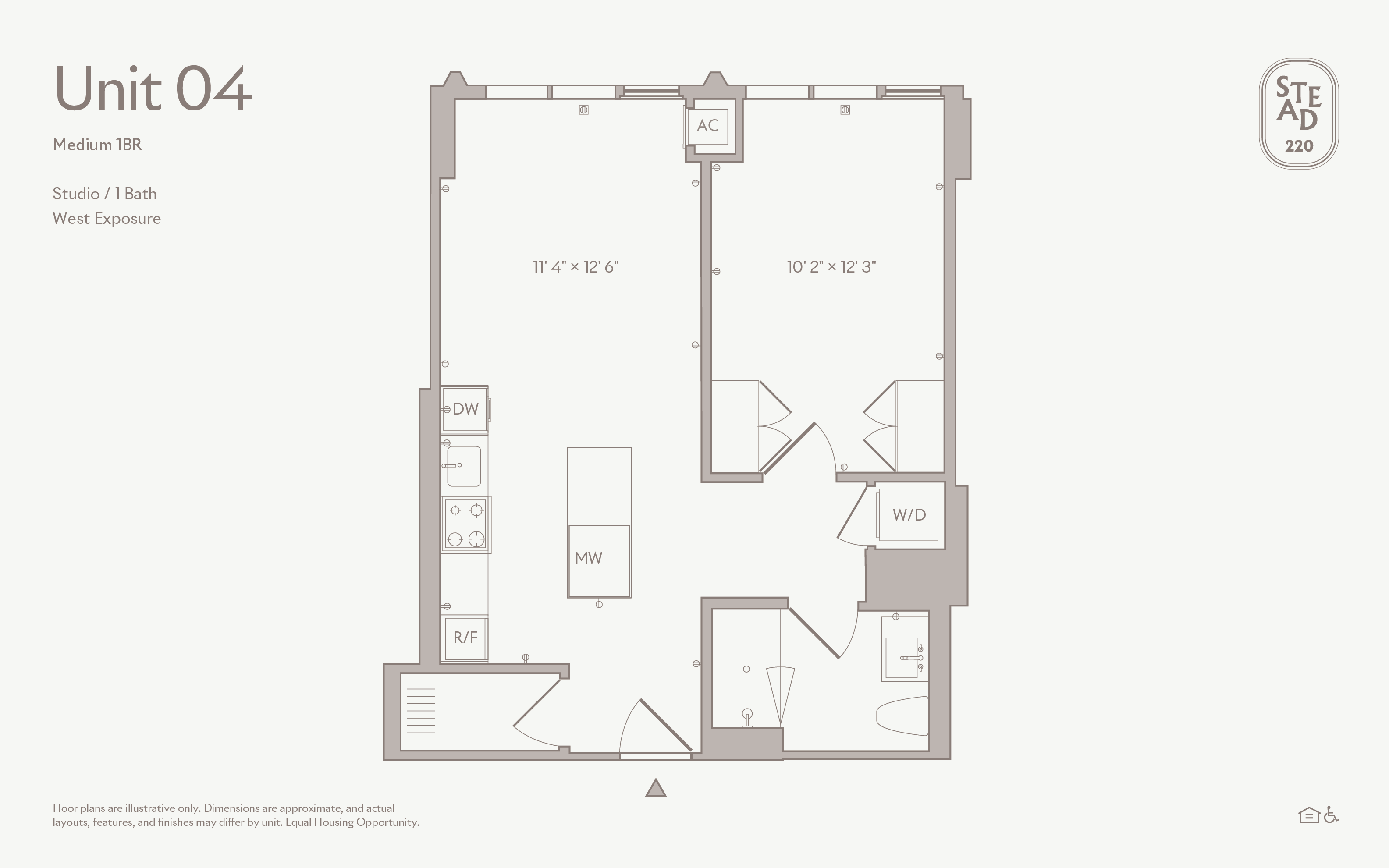 1 BEDROOM floor plan — UNIT 04, 1 BATH at Stead 220, Fulton Market