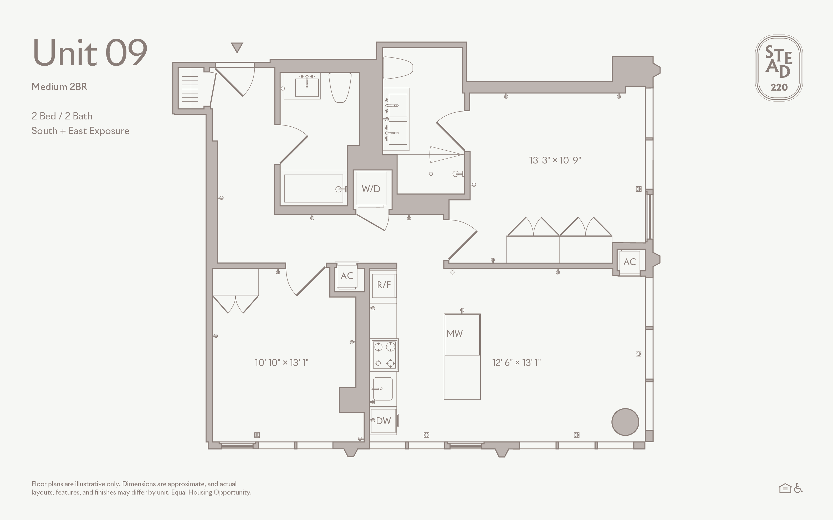 2 BEDROOM floor plan — UNIT 09, 2 BATH at Stead 220, Fulton Market