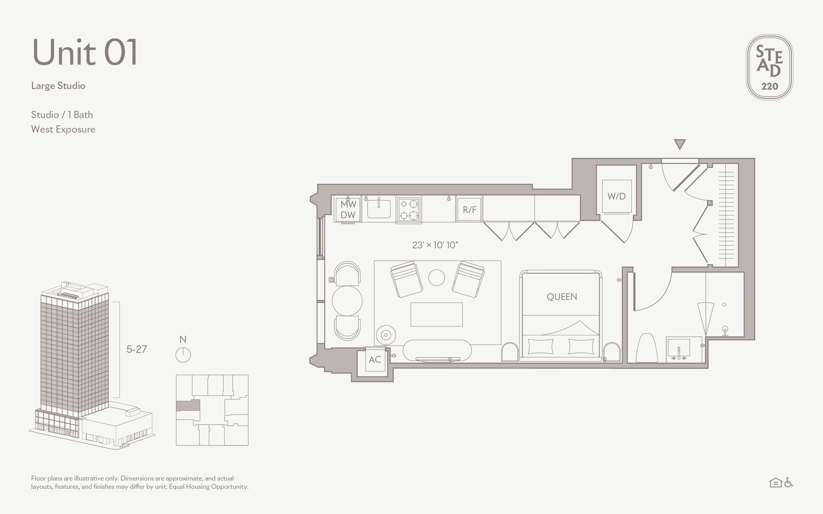 Bedroom in Large Studio - Unit 01, Unit 1 at Stead 220, Fulton Market