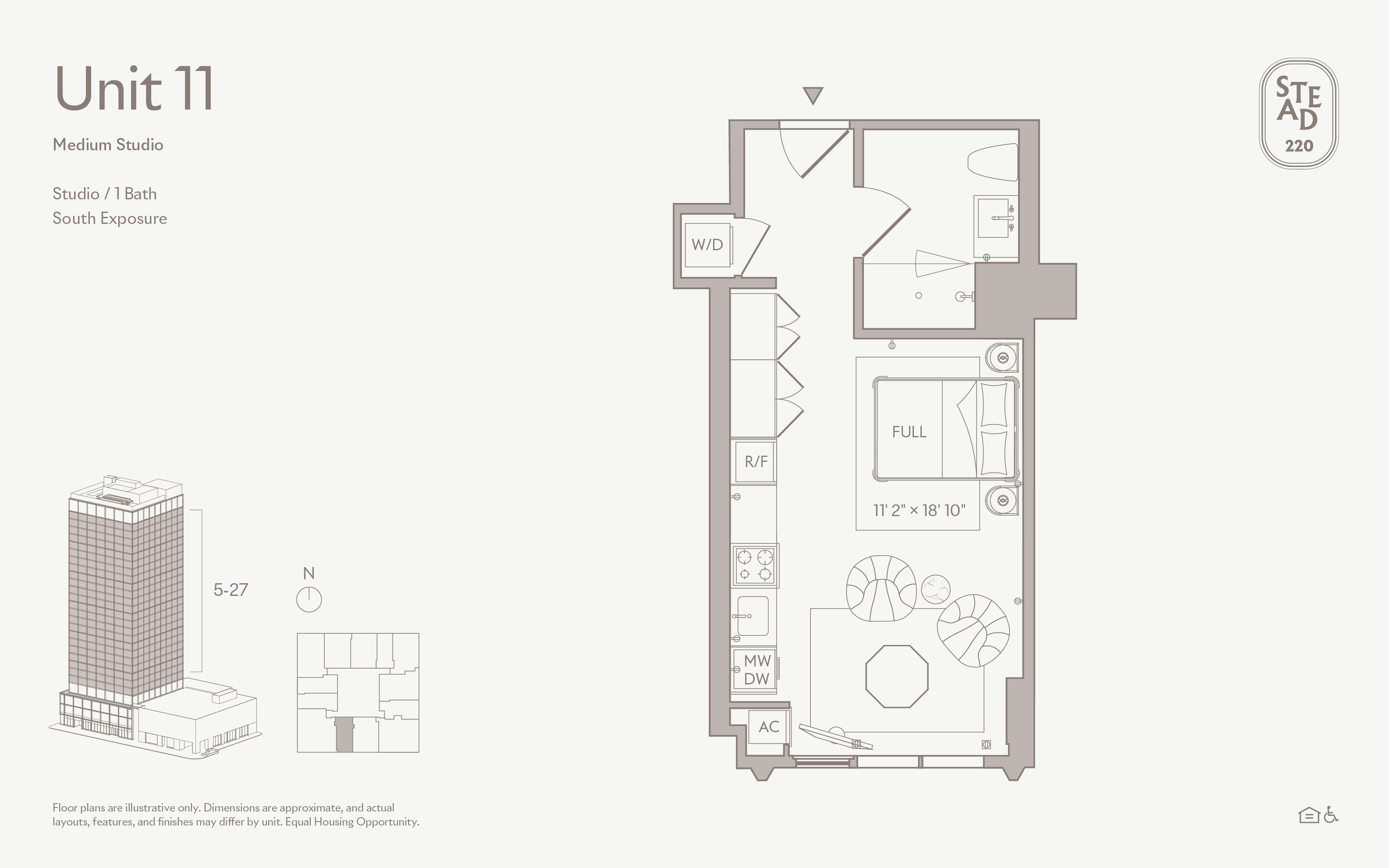Living area in Medium Studio - Unit 11, Unit 11 at Stead 220, Fulton Market