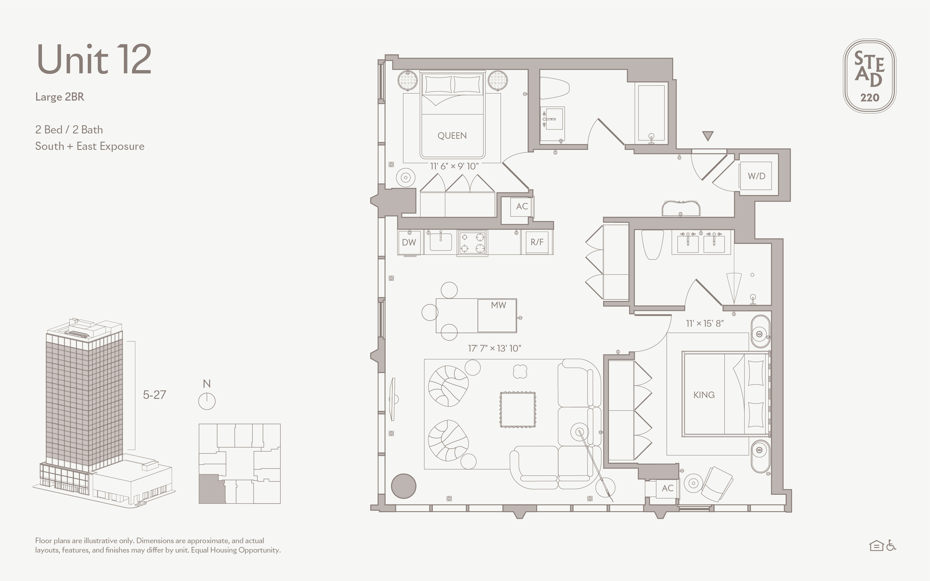 Living area in Large 2BR - Unit 12, Unit 12 at Stead 220, Fulton Market
