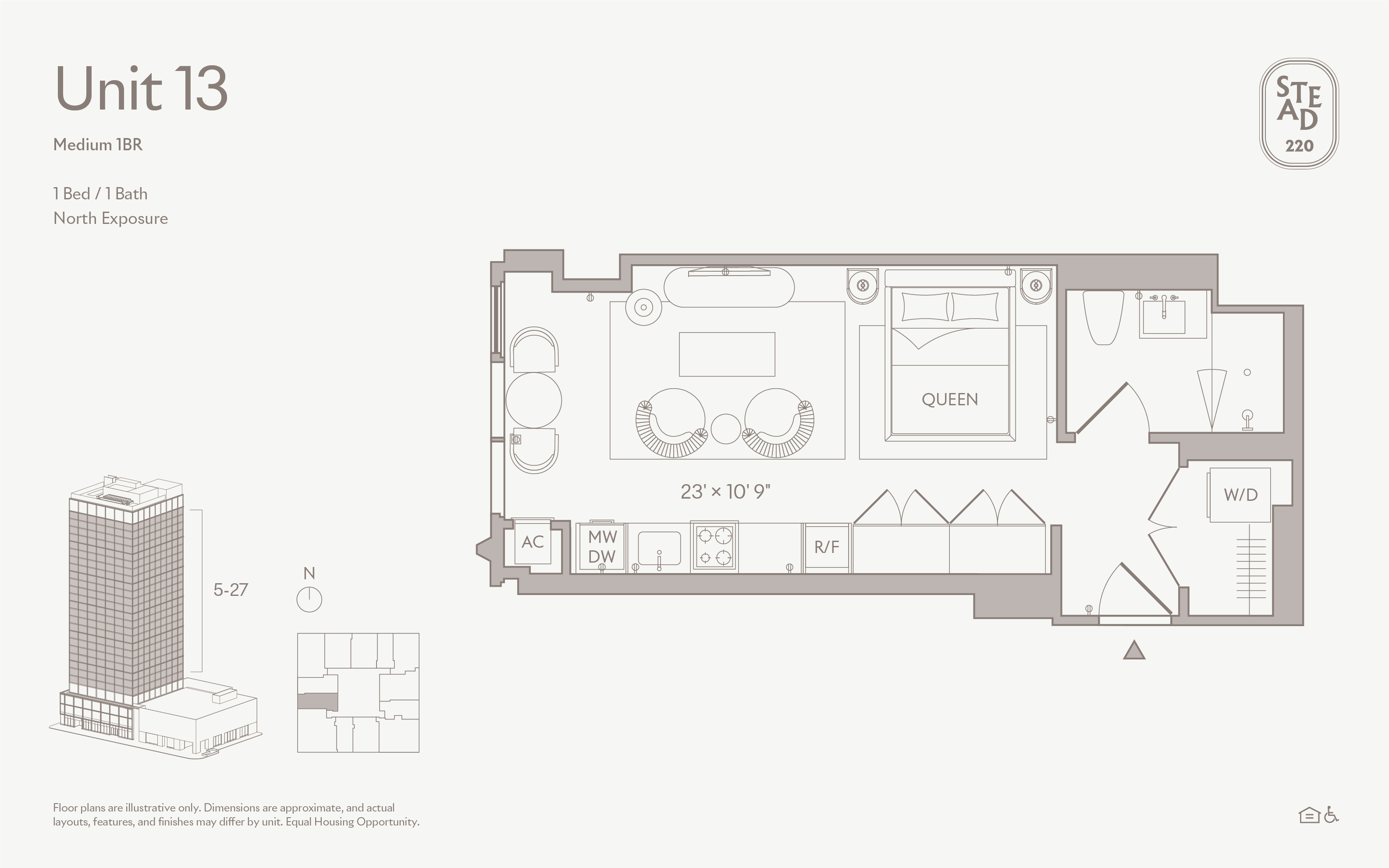 Living area in Large Studio - Unit 13, Unit 13 at Stead 220, Fulton Market