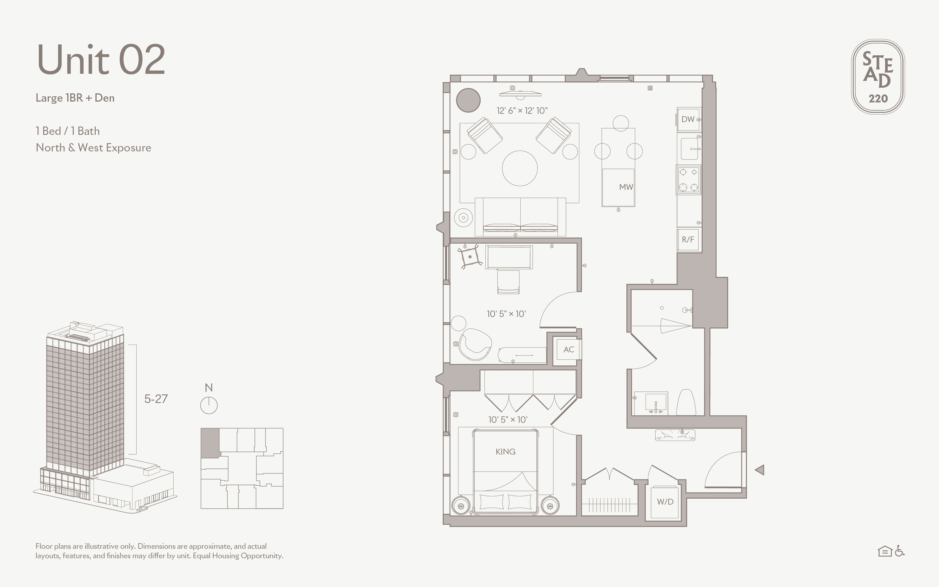 Living area in Large 1BR + Den - Unit 02, Unit 2 at Stead 220, Fulton Market