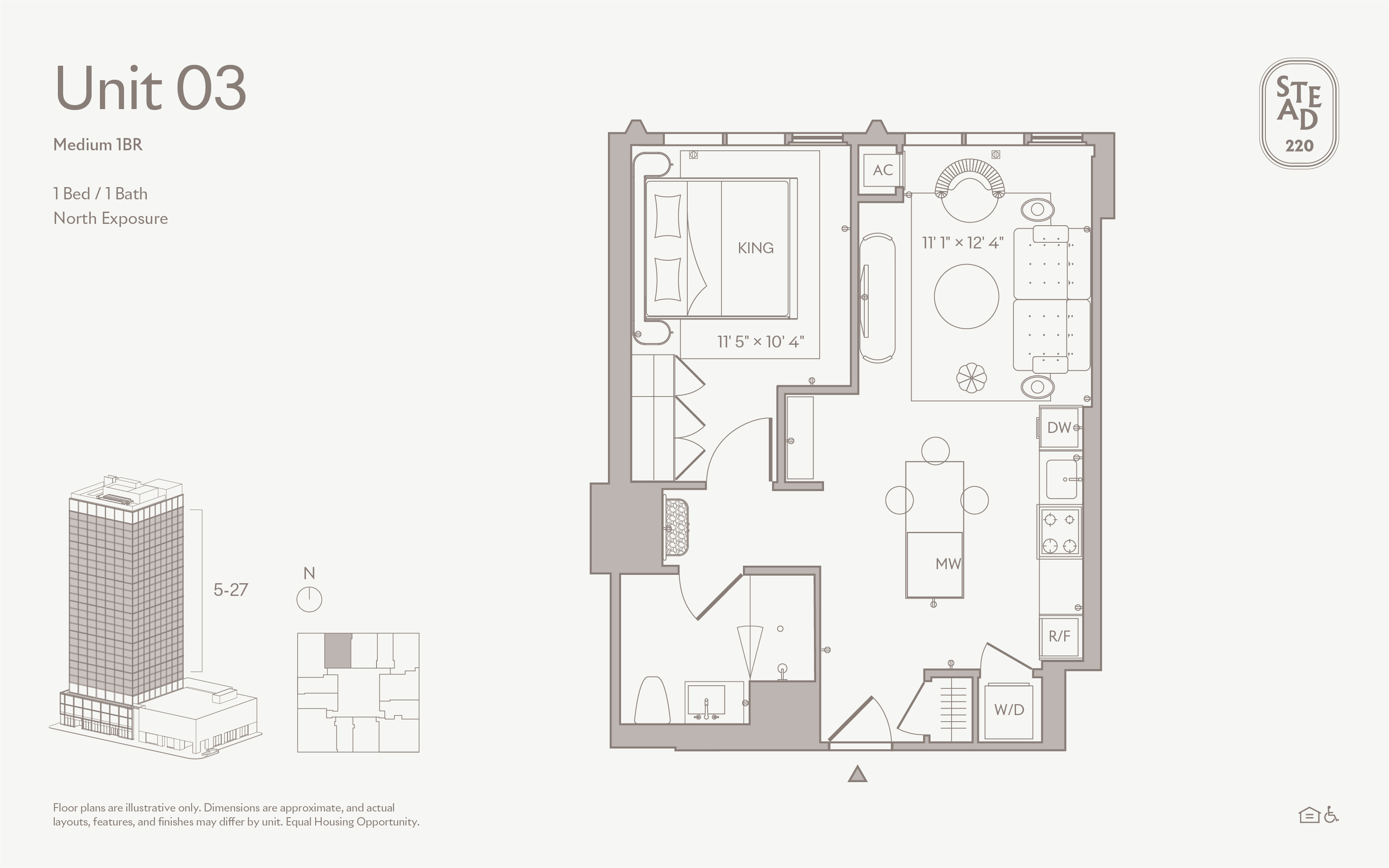 Living area in Medium 1BR - Unit 03, Unit 3 at Stead 220, Fulton Market