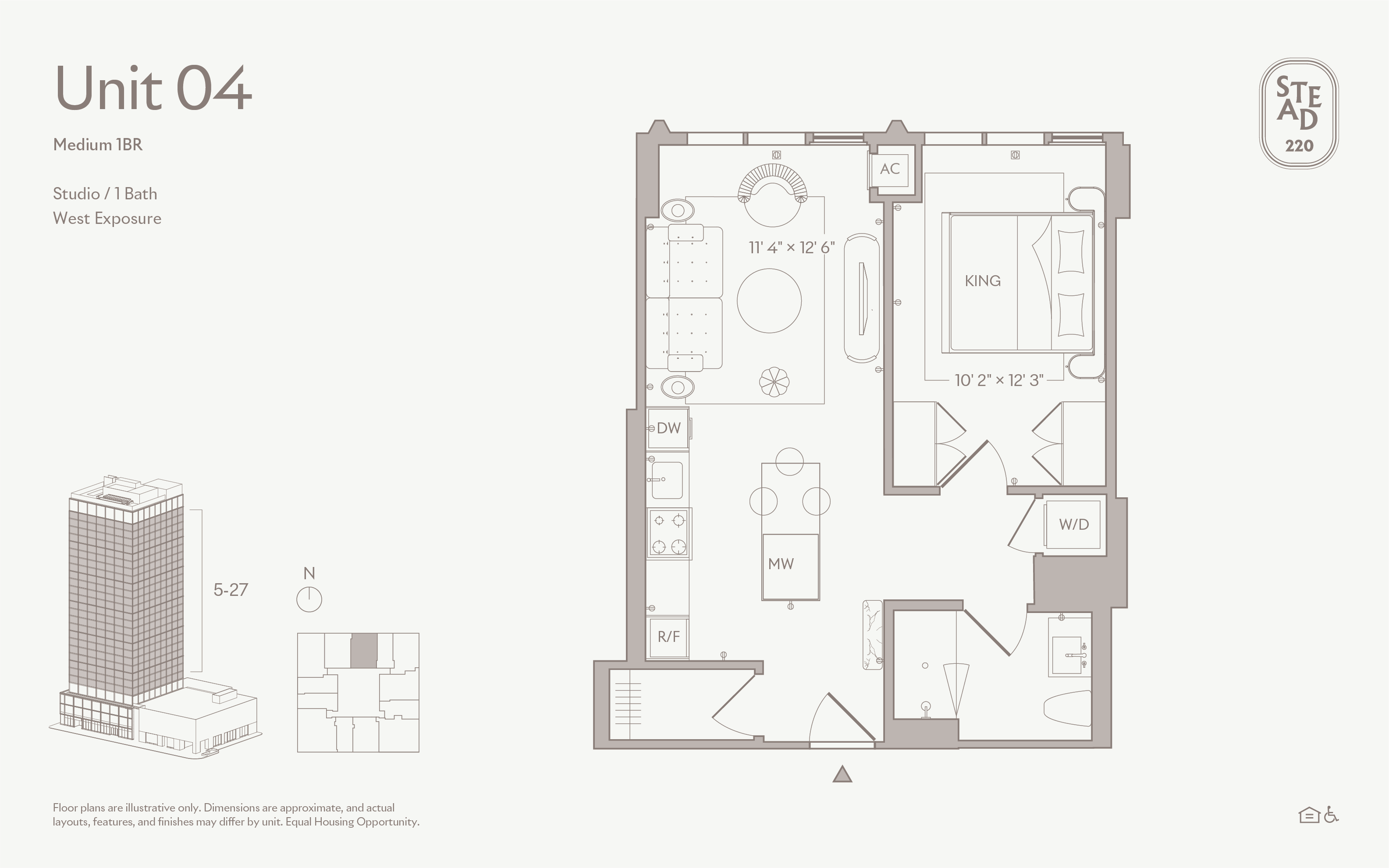 Living area in Medium 1BR - Unit 04, Unit 4 at Stead 220, Fulton Market