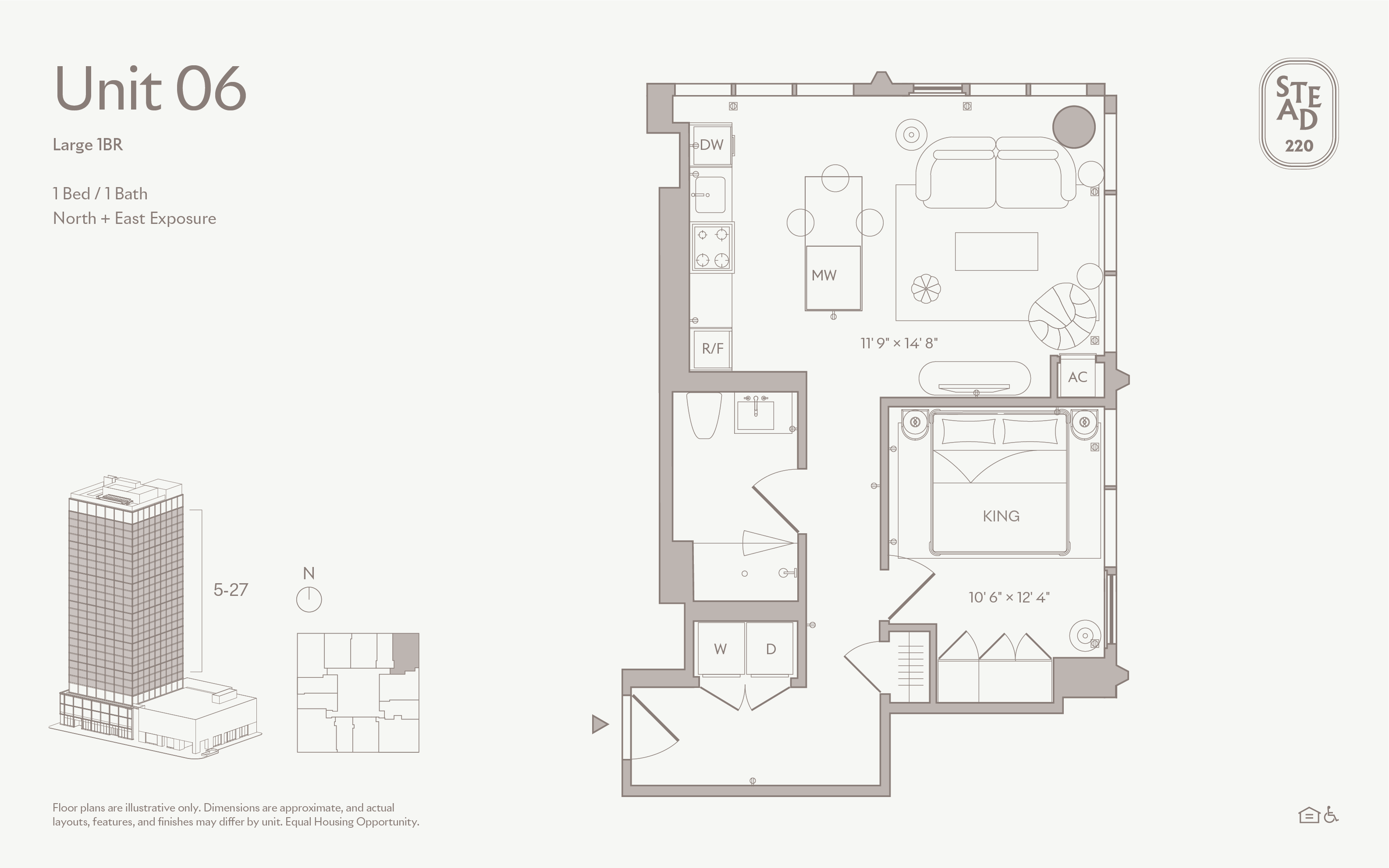 Living area in Large 1BR - Unit 06, Unit 6 at Stead 220, Fulton Market