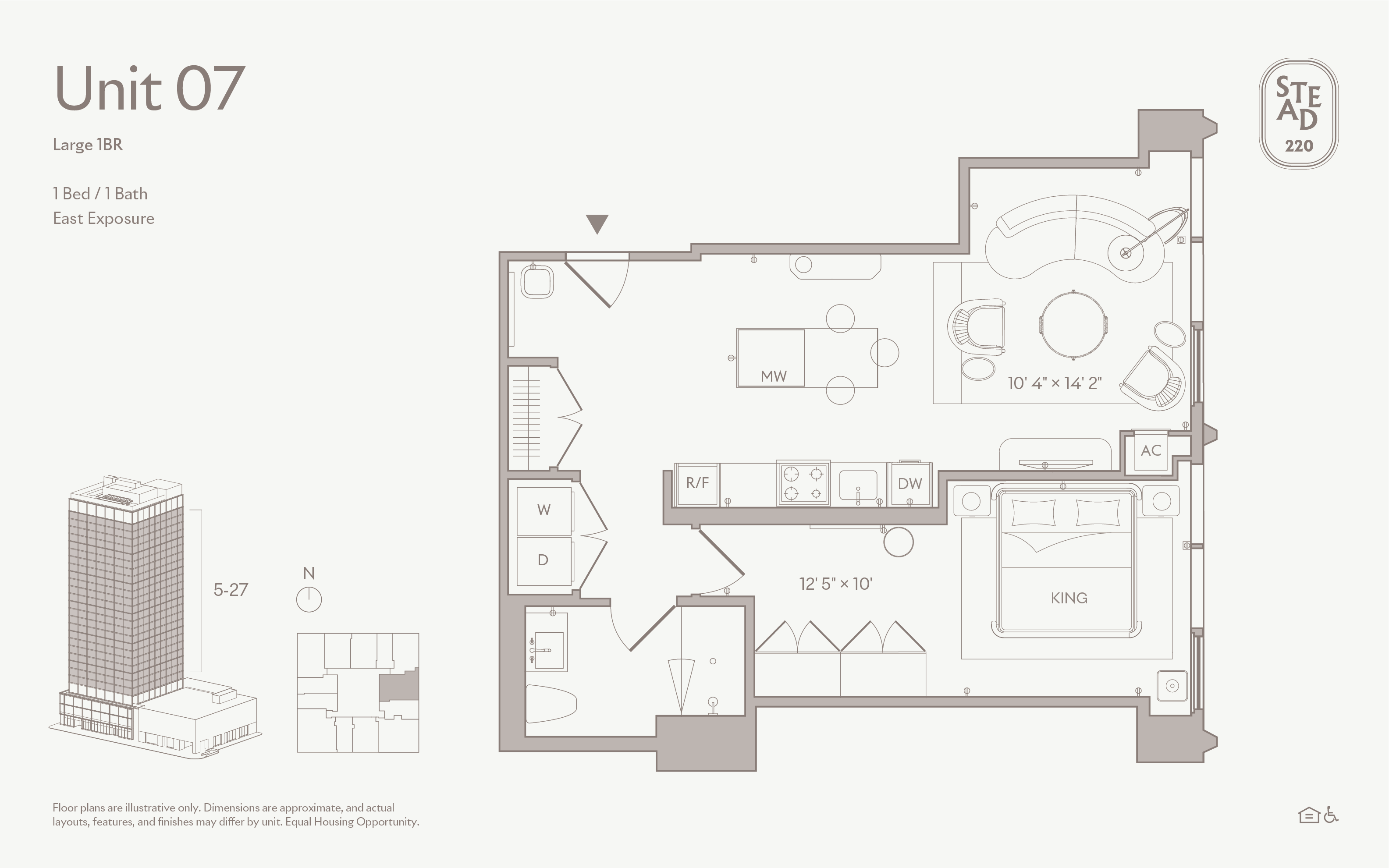 Living area in Large 1BR - Unit 07, Unit 7 at Stead 220, Fulton Market