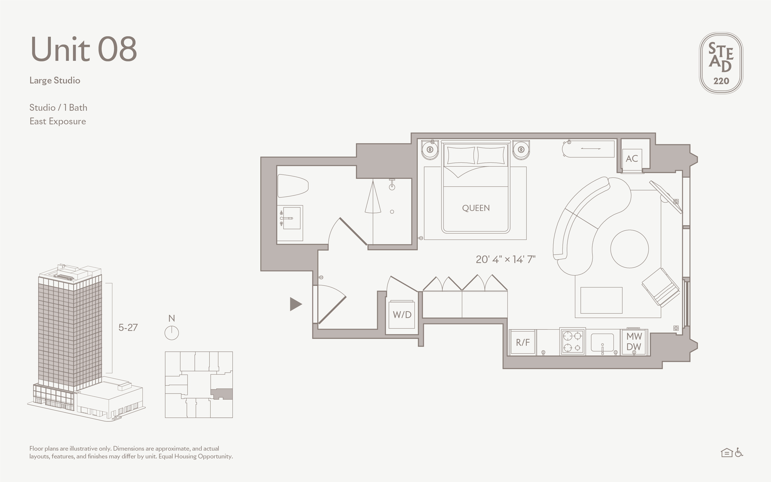 Living area in Large Studio - Unit 08, Unit 8 at Stead 220, Fulton Market